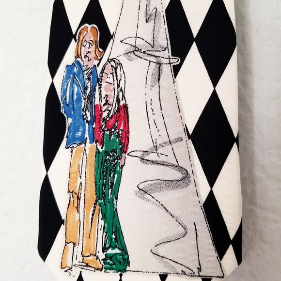 John Lennon Artwork Original 100% Silk John & Yoko Eiffel Tower Checker Neck Tie - Picture 10 of 13